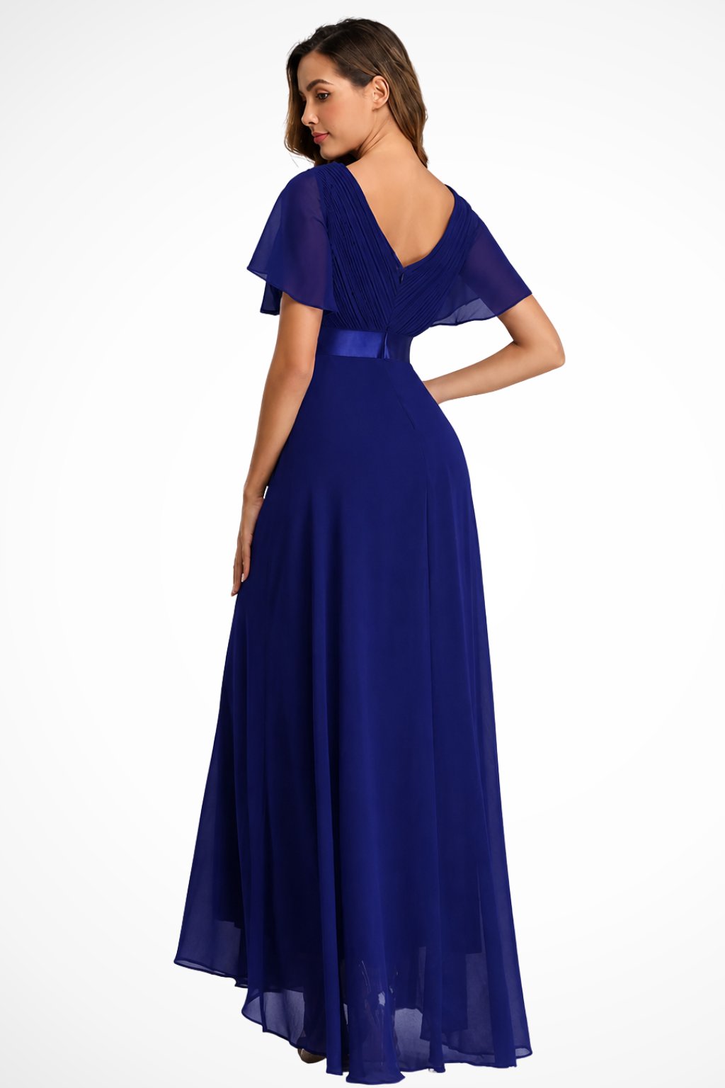 Women's Black Chiffon V-Neck Evening Maxi Party Gown