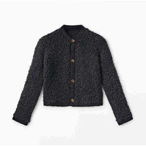 Women's Cropped Knit Ribbed Cardigan - Black