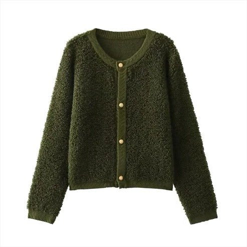 Women's Cropped Knit Ribbed Cardigan - Green
