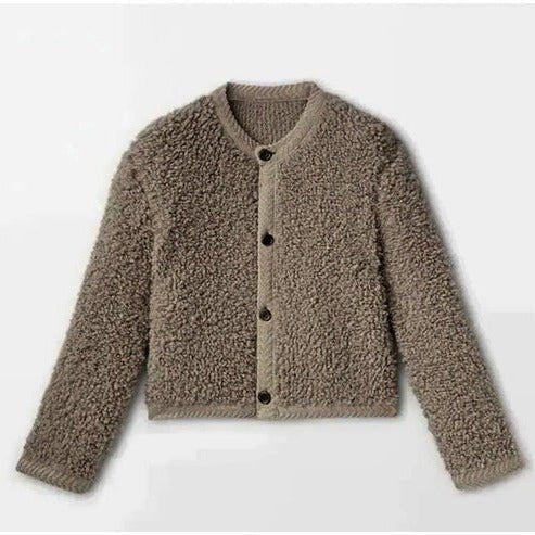 Women's Cropped Knit Ribbed Cardigan - Camel