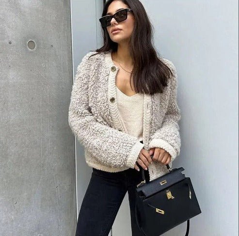 Women's Cropped Knit Ribbed Cardigan