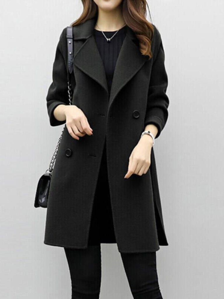 Women's Oversized Longline Wool Coat - Black