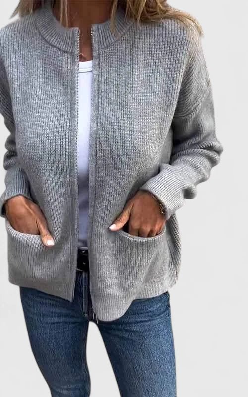 Women's Chunky Knit Bomber Cardigan - Gray
