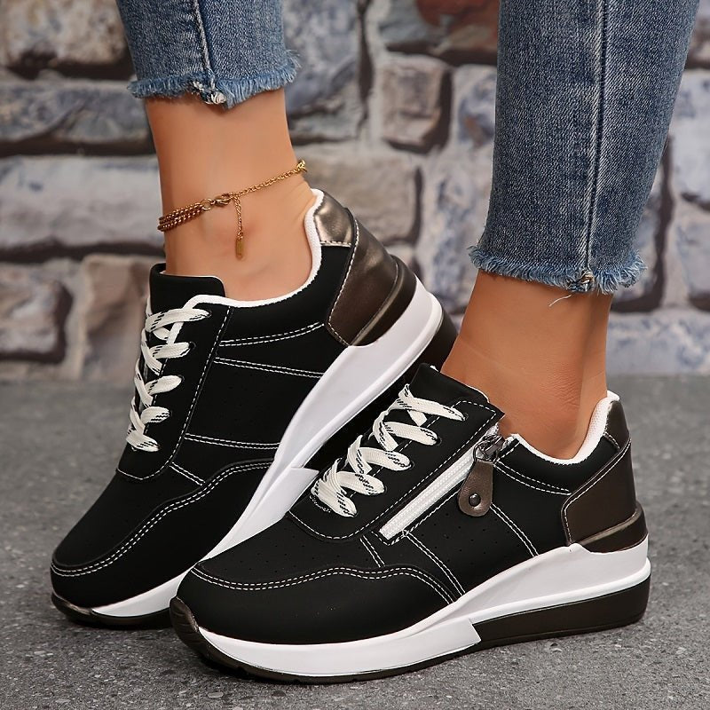 Women's Faux Leather Wedge Lace-Up Platform Trainers