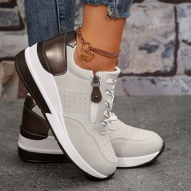 Women's Faux Leather Wedge Lace-Up Platform Trainers