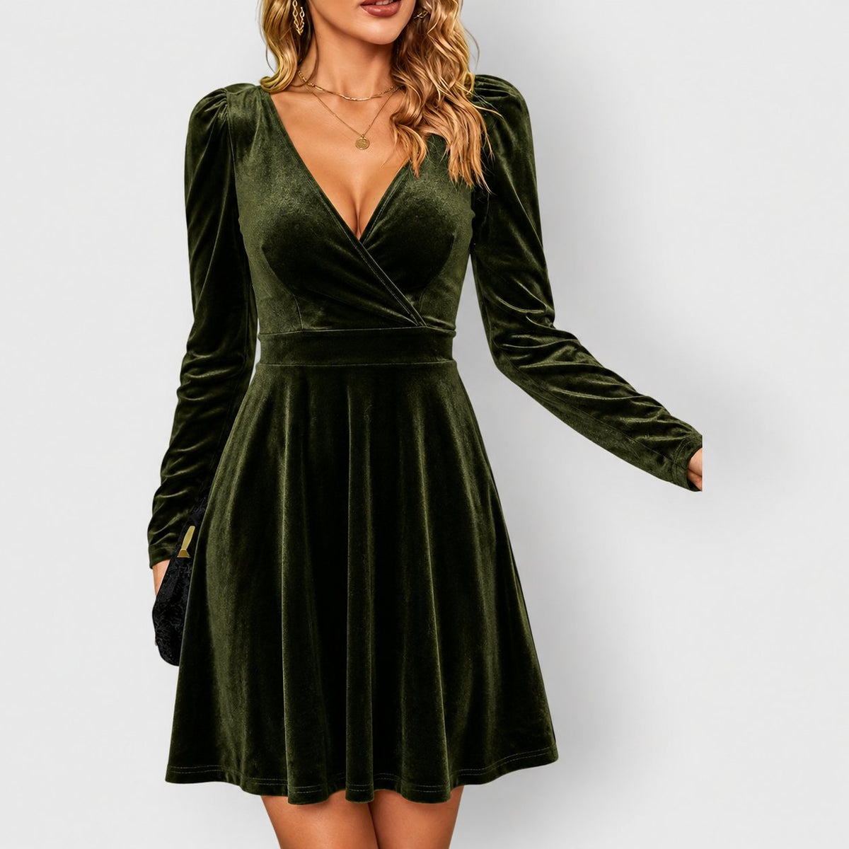 Women's Velvet Long Sleeve Mini Party Dress