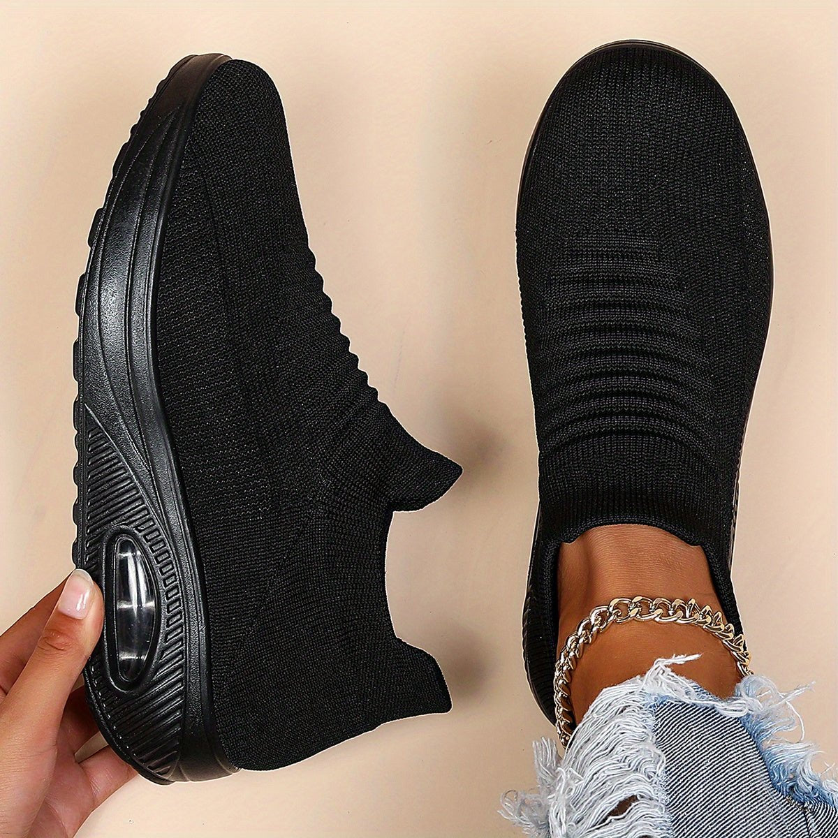 Women's Chunky Knit Platform Slip-On Trainers - Black
