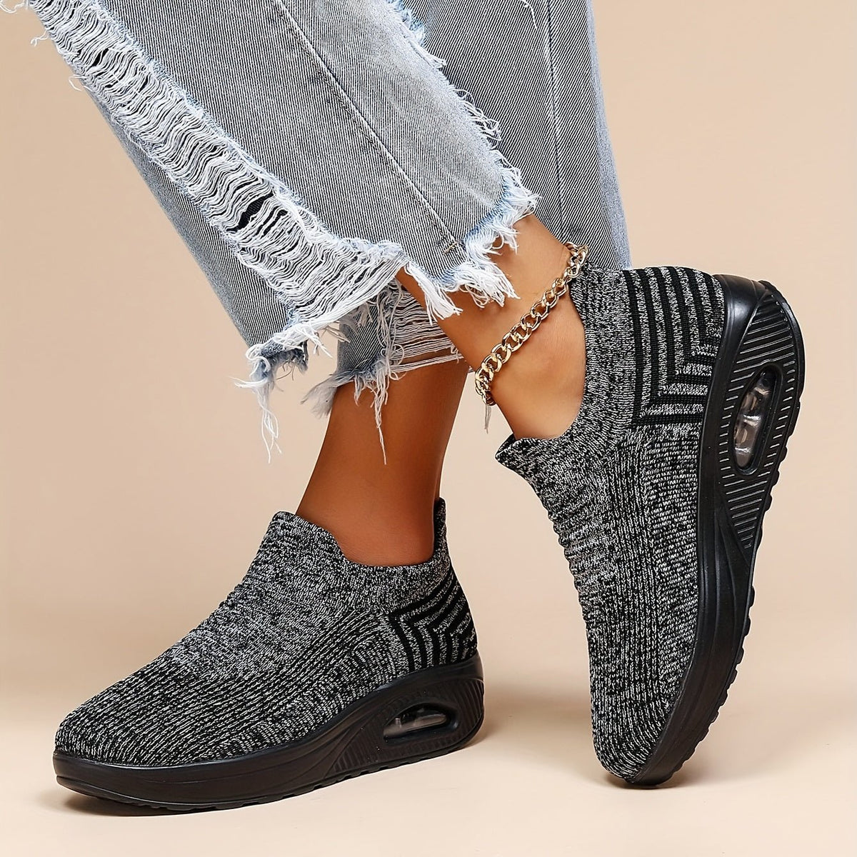 Women's Chunky Knit Platform Slip-On Trainers