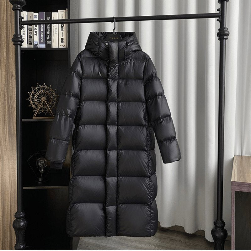 Women's Nylon Hooded Longline Puffer Coat