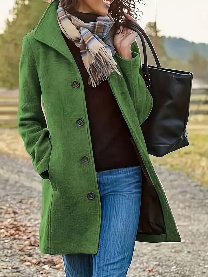 Women's Straight Wool Coat - Green
