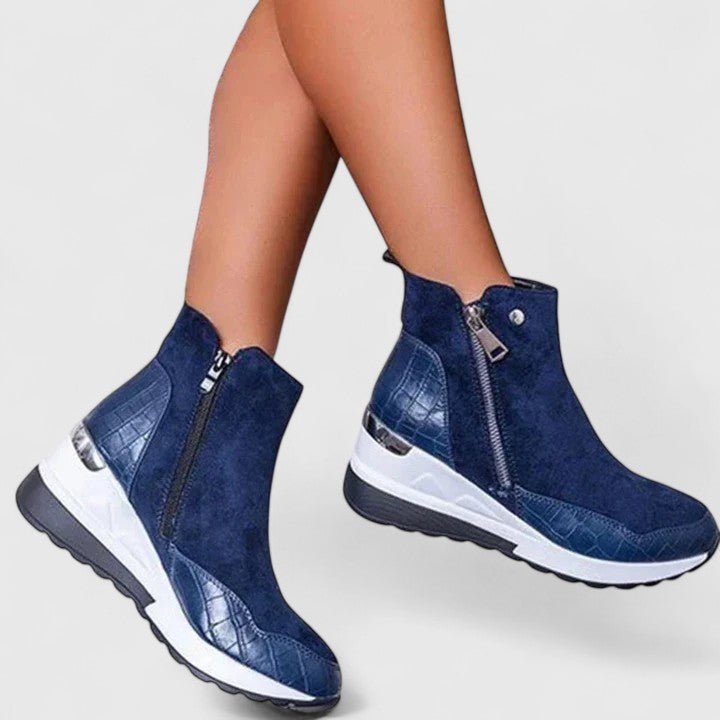 Women's Suede Wedge Ankle Boots - Blue