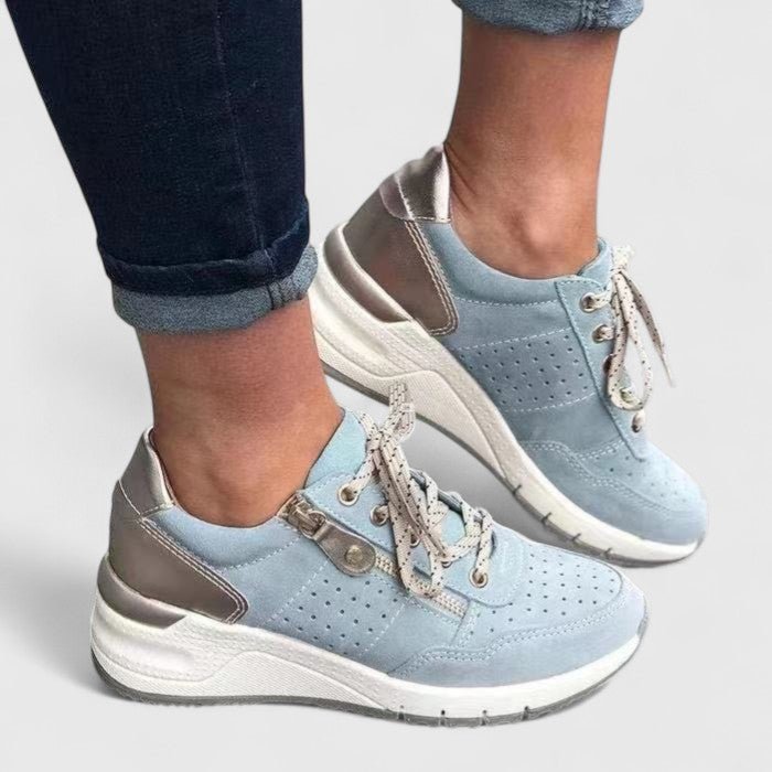 Women's Wedge Lace-Up Trainers - Blue
