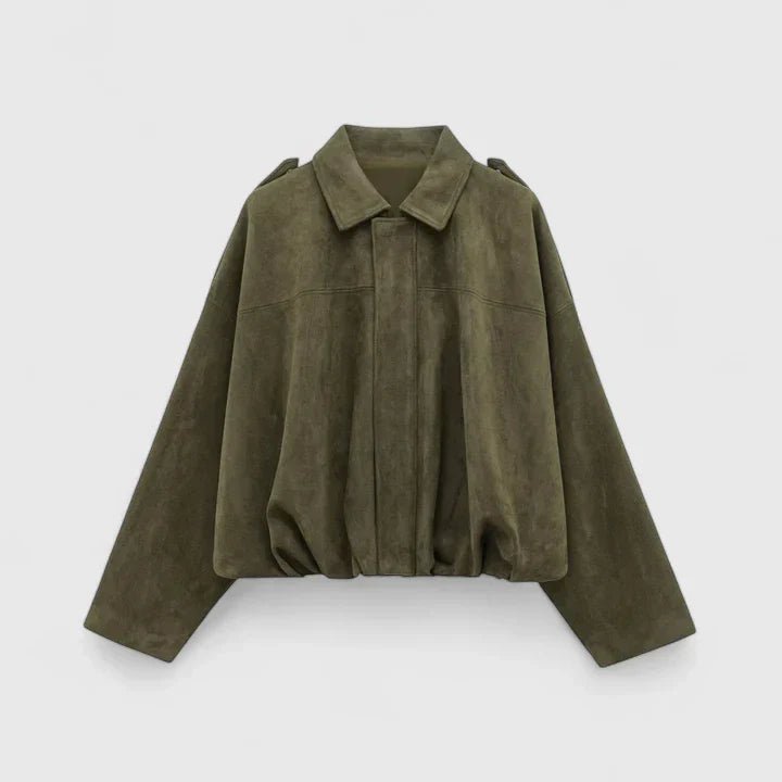 Women's Cropped Suede Bomber Jacket - Army Green