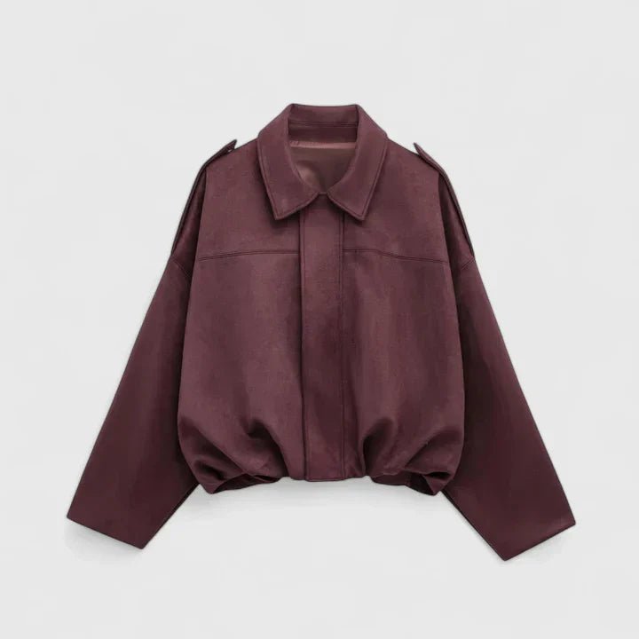 Women's Cropped Suede Bomber Jacket - Red