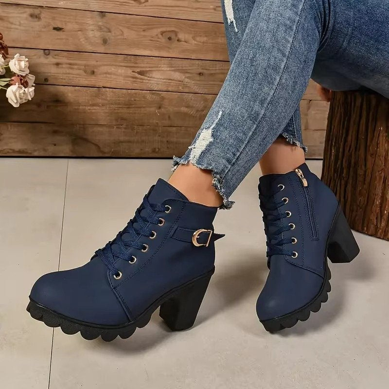 Women's Lace-Up Platform Ankle Boots - Blue