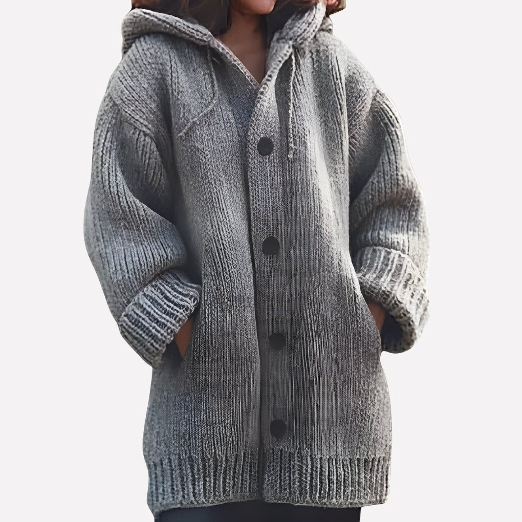 Women's Oversized Ribbed Longline Hooded Cardigan - Gray