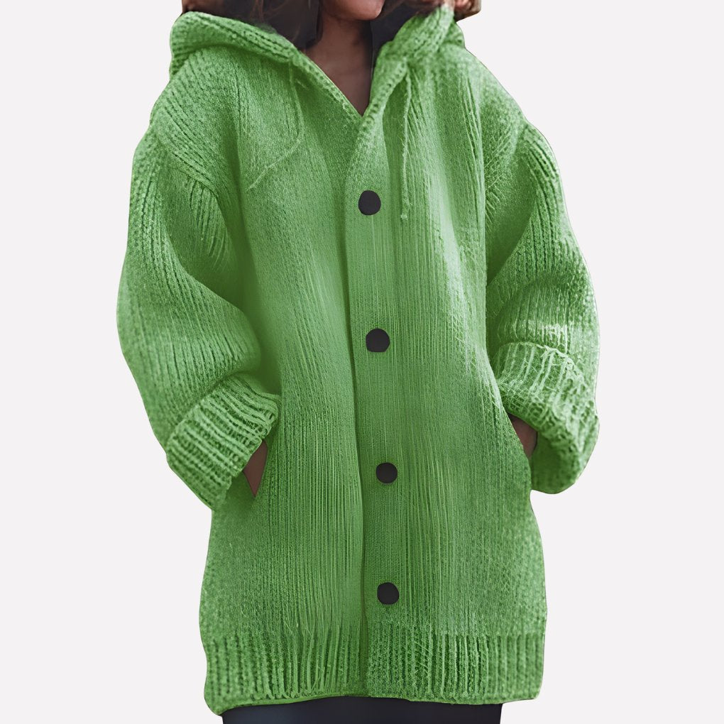 Women's Oversized Ribbed Longline Hooded Cardigan - Green