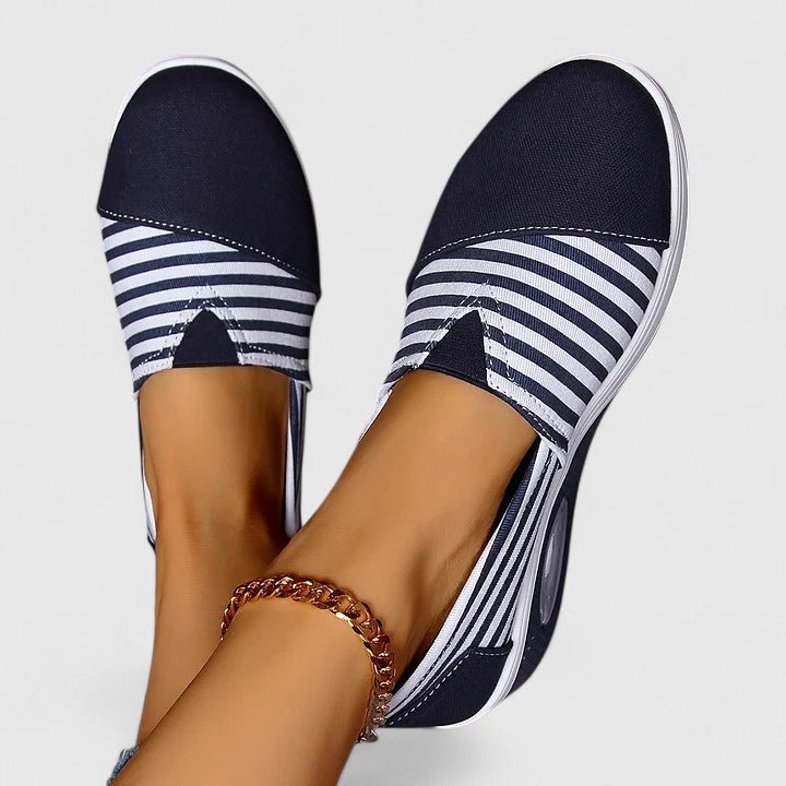 Women's Striped Slip-On Platform Wedge Trainers - Blue