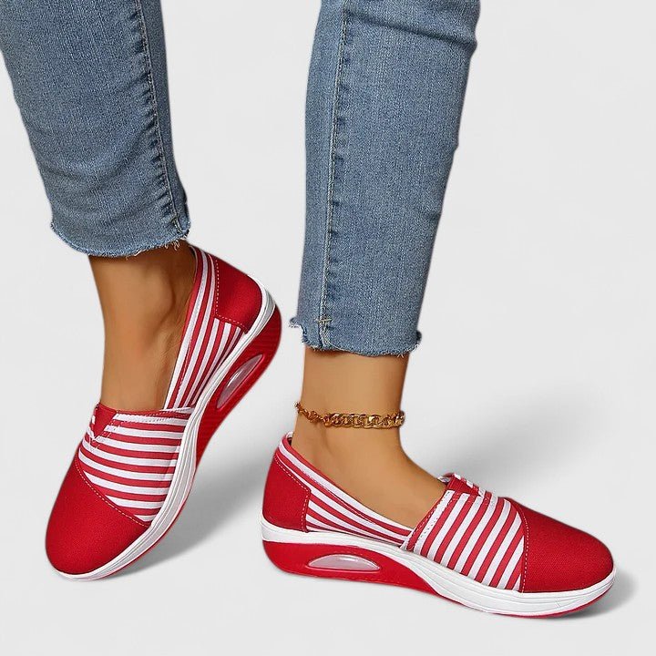 Women's Striped Slip-On Platform Wedge Trainers