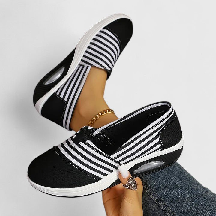 Women's Striped Slip-On Platform Wedge Trainers