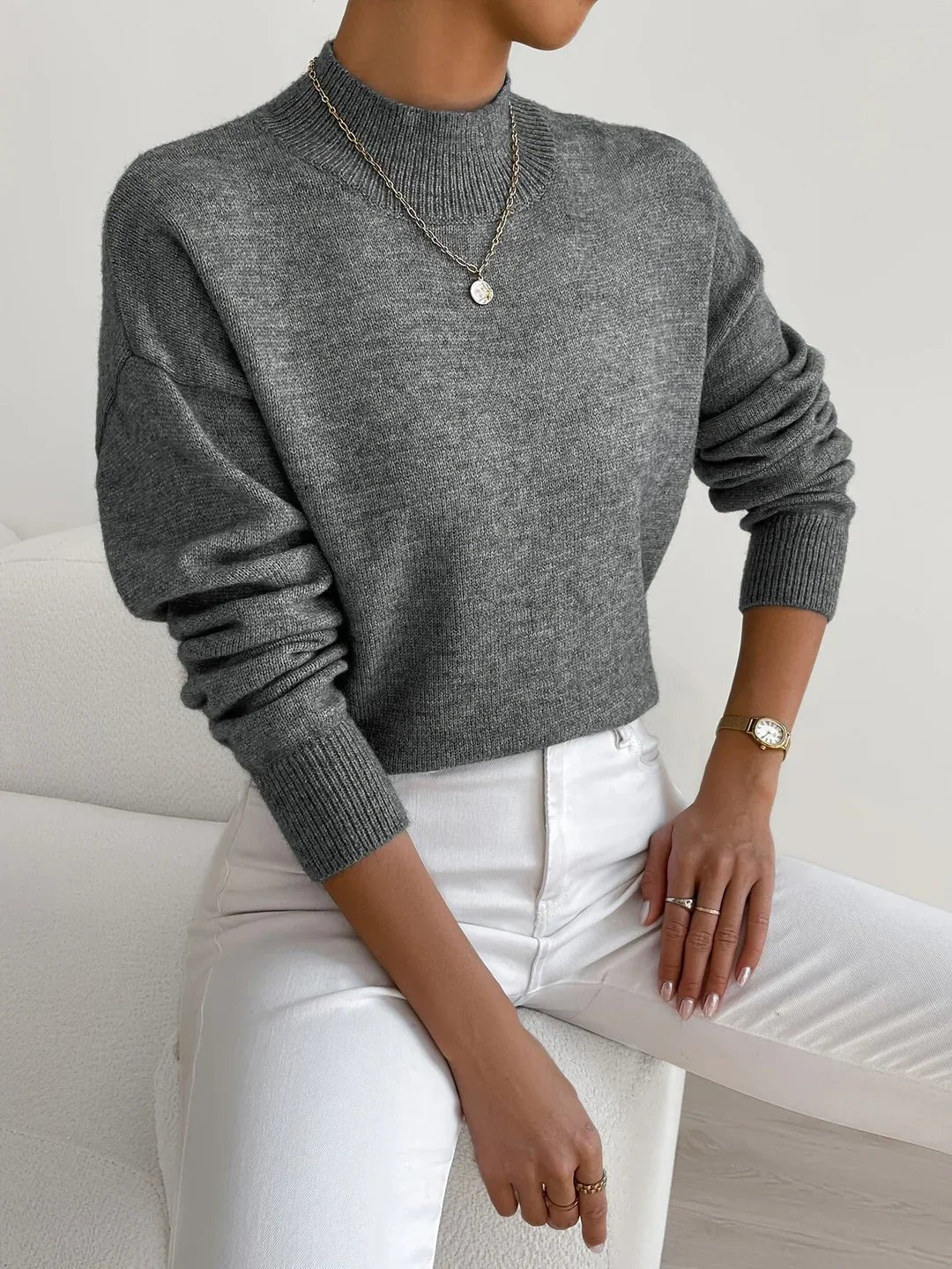 Women's Oversized Funnel Roll Neck Jumper - Dark Gray