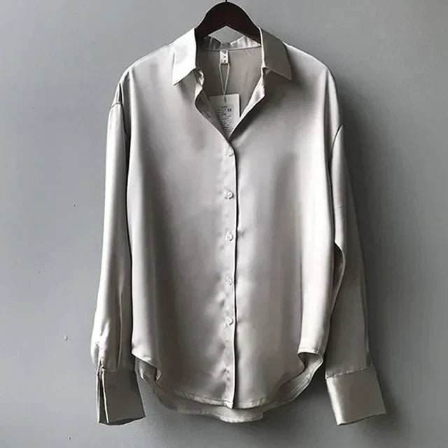 Women's Work Satin Long Sleeve Blouse - Grey