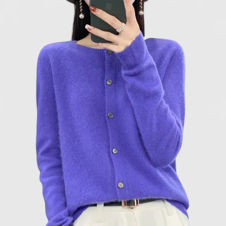 Women's Cropped Wool Cardigan - Purple
