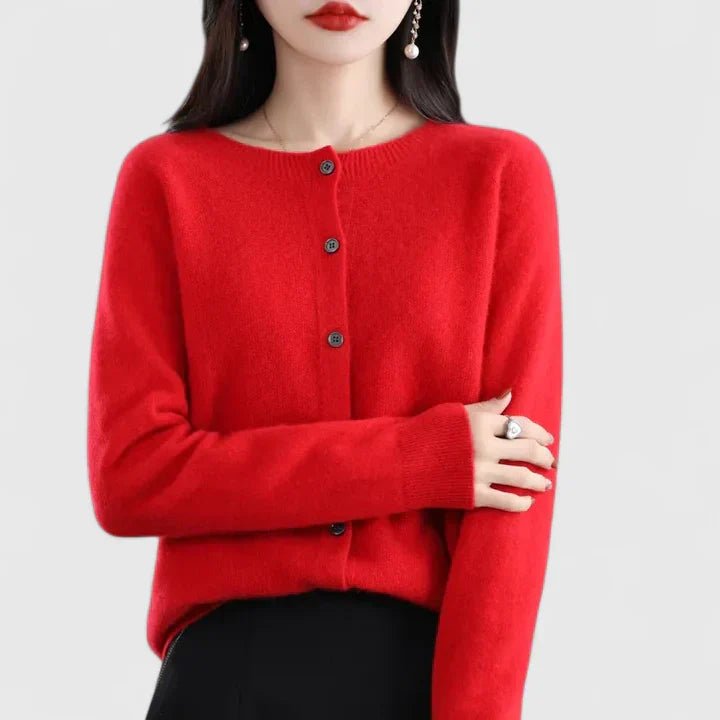 Women's Cropped Wool Cardigan - Red