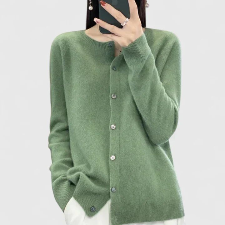 Women's Cropped Wool Cardigan - Green