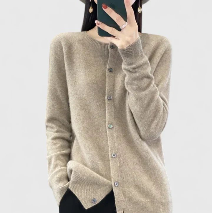 Women's Cropped Wool Cardigan - Brown