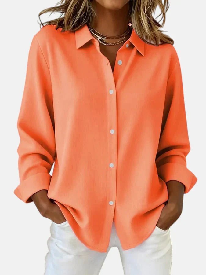 Women's Oversized Long Sleeve Blouse - Orange