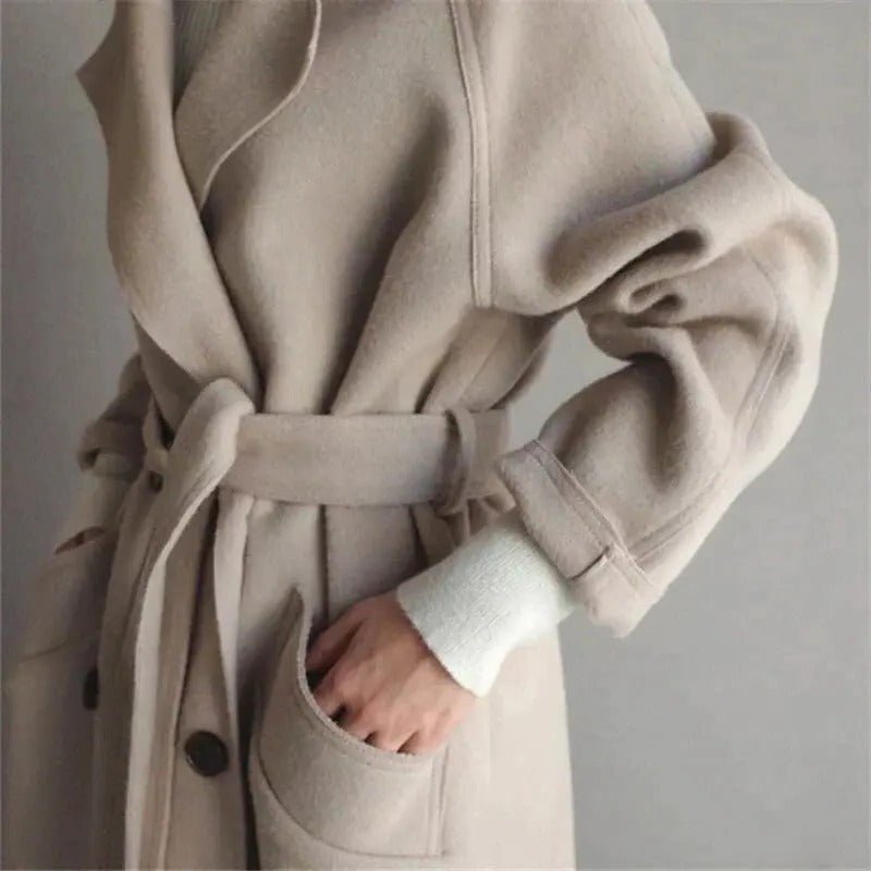 Women's Oversized Wrap Belted Longline Wool Coat