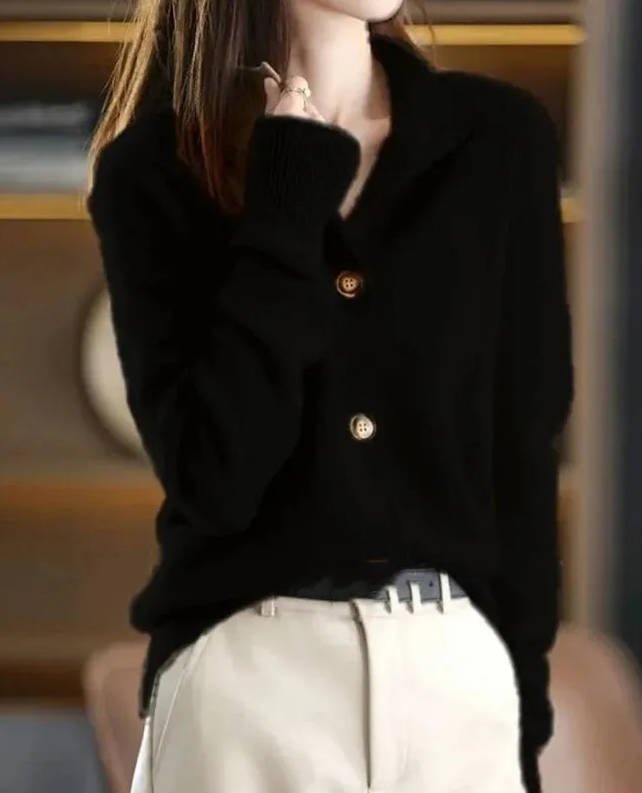 Women's Wool V-Neck Cardigan - Black