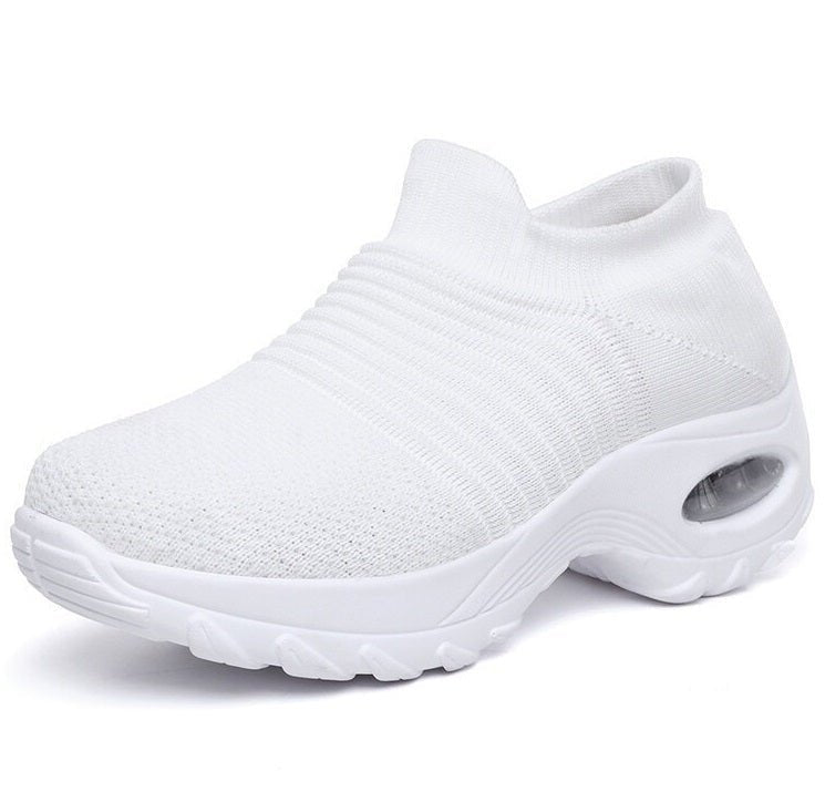 Women's Chunky Knit Platform Slip-On Wedge Trainers - White