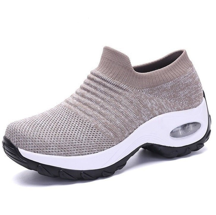 Women's Chunky Knit Platform Slip-On Wedge Trainers - Khaki