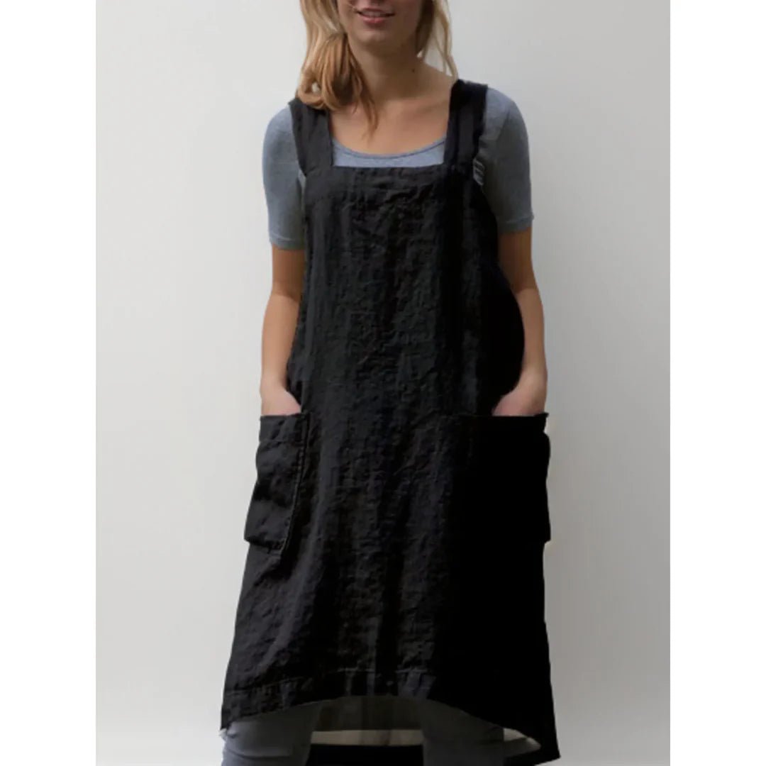Women's Midi Pinafore Dress - Black
