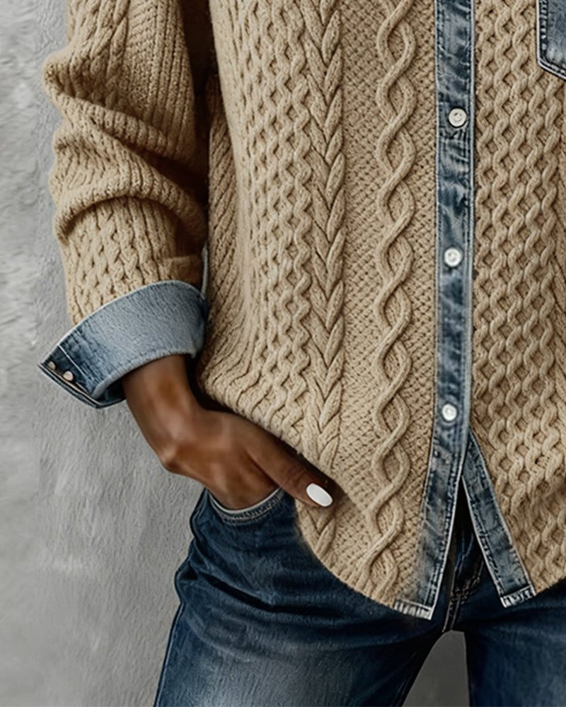 Women's Oversized Cable-Knit Shirt Jacket