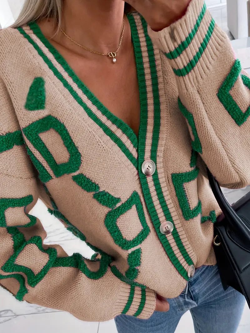 Women's V-Neck Knit Cardigan - Khaki