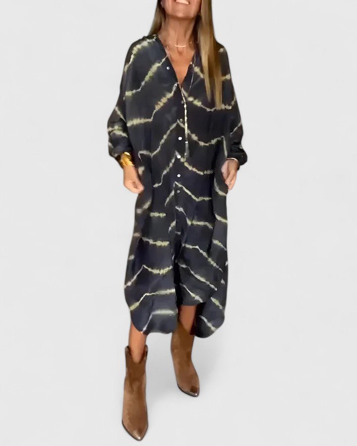 Women's Satin Midi Shirt Dress - Boho Striped