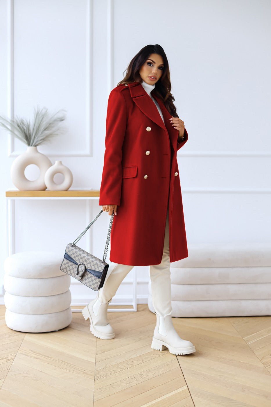 Women's Double-Breasted Belted Longline Wool Coat