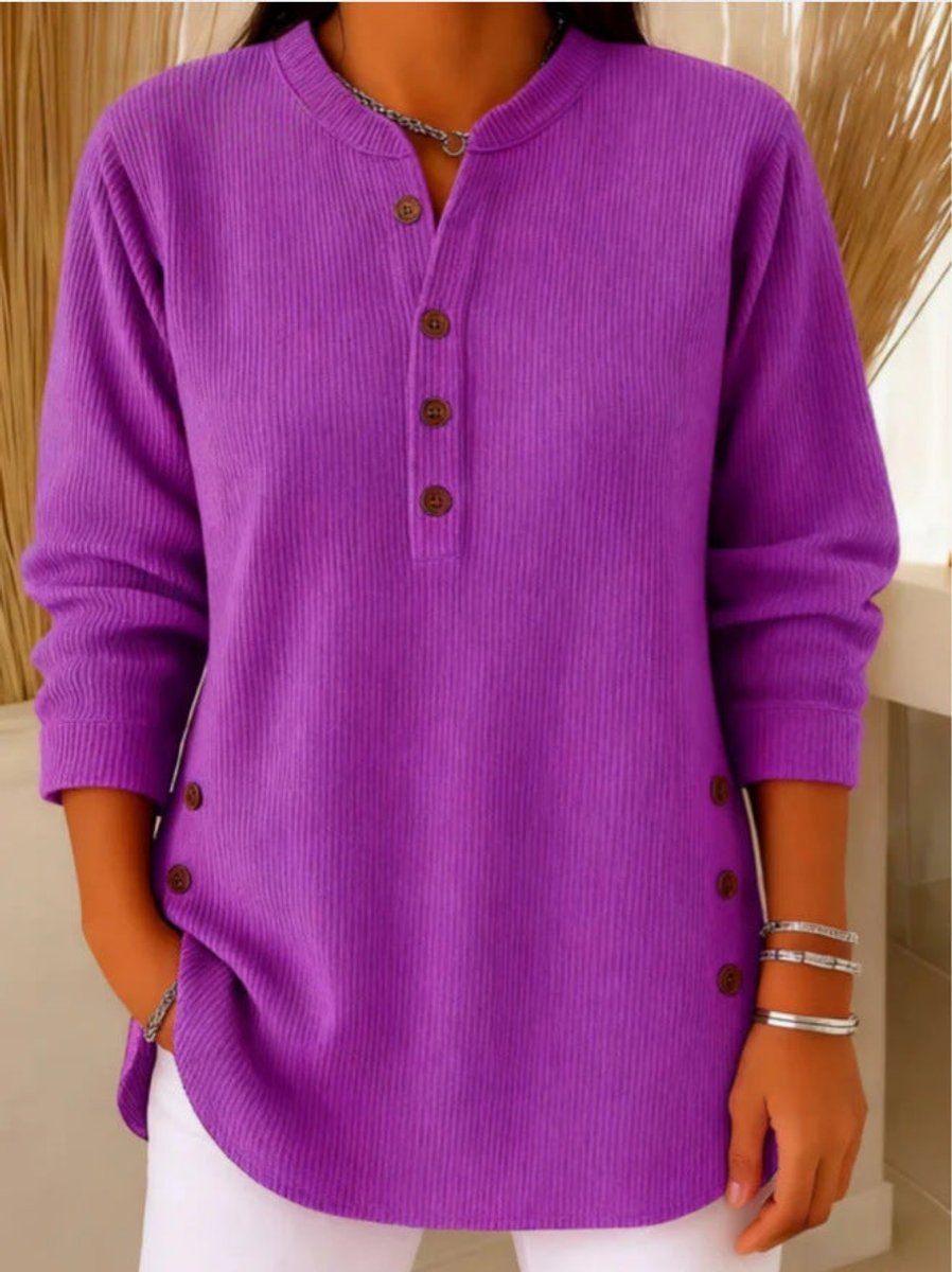 Women's Knit Henley Long Sleeve Tunic - Purple