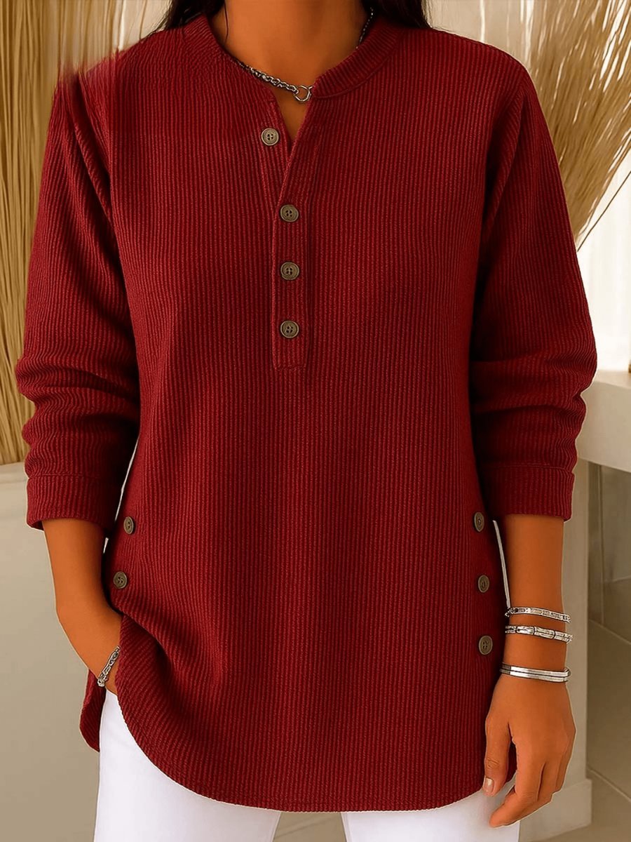 Women's Knit Henley Long Sleeve Tunic - Burgundy