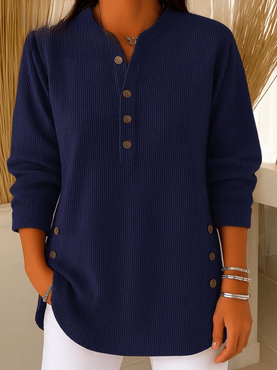 Women's Knit Henley Long Sleeve Tunic - Navy Blue