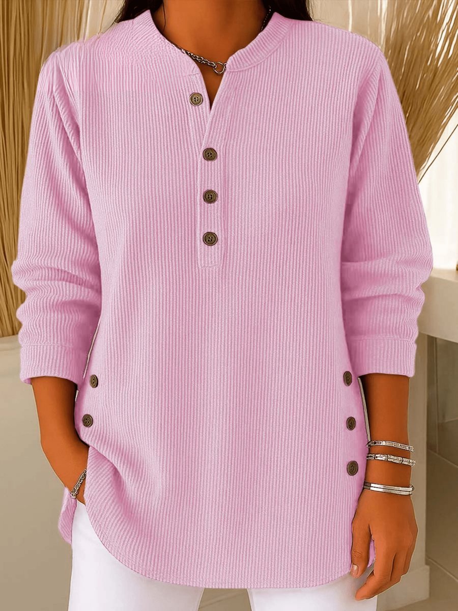Women's Knit Henley Long Sleeve Tunic - Pink