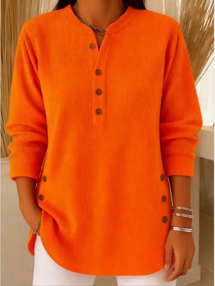 Women's Knit Henley Long Sleeve Tunic - Orange