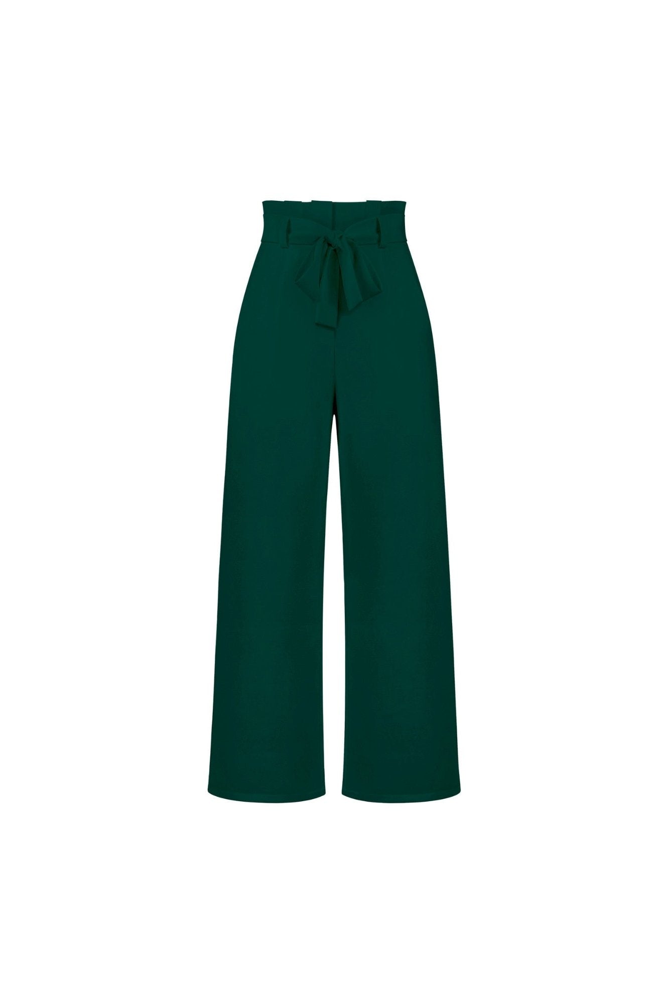 Women's High-Waisted Pleated Wide-Leg Trousers - Green