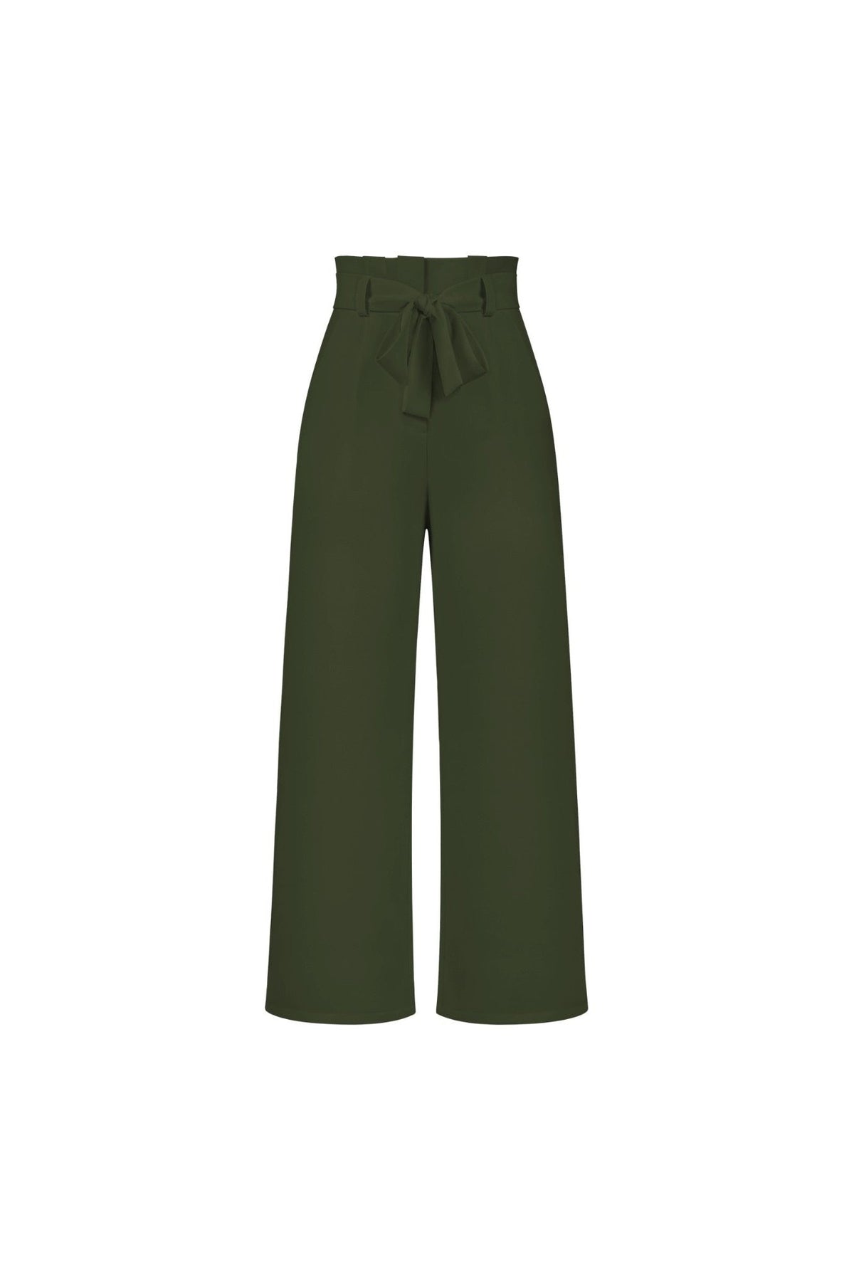 Women's High-Waisted Pleated Wide-Leg Trousers - Swamp Green