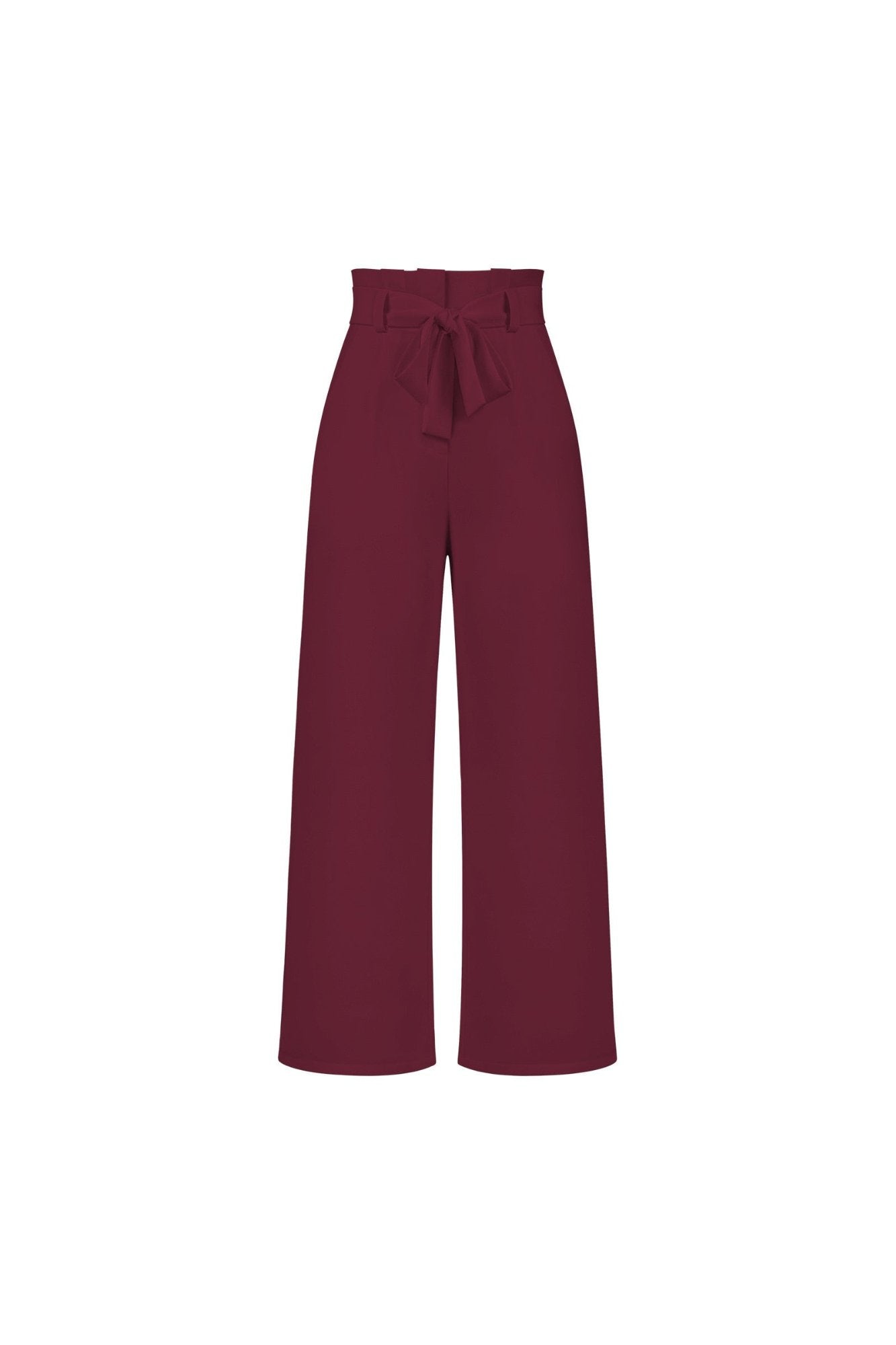 Women's High-Waisted Pleated Wide-Leg Trousers - Red Bordeaux