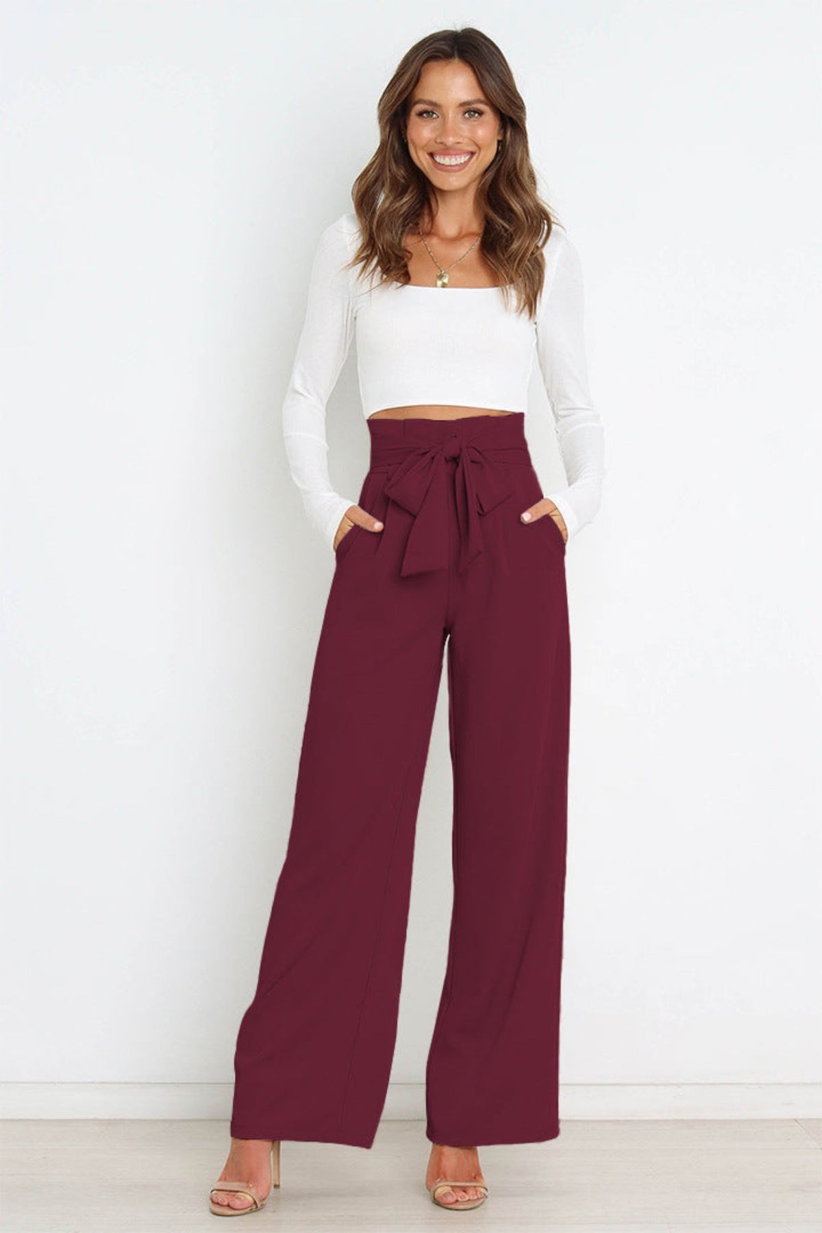 Women's High-Waisted Pleated Wide-Leg Trousers