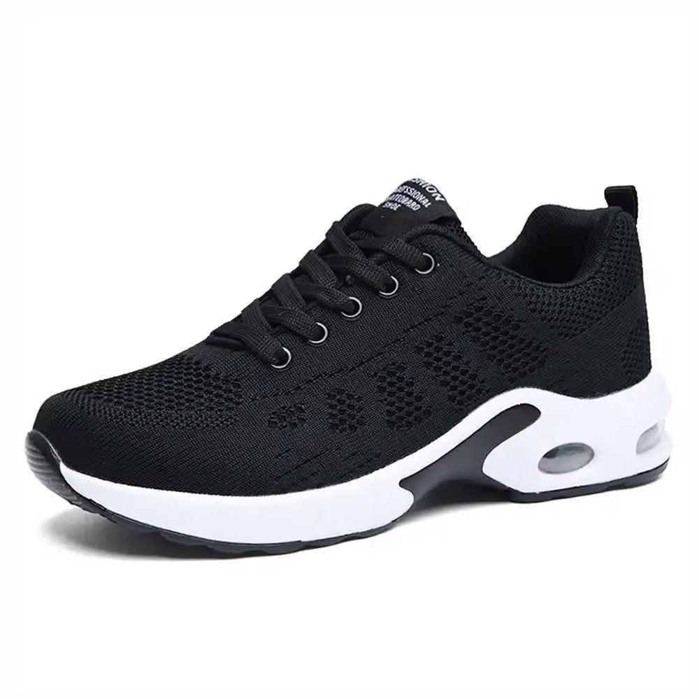 Women's Knit Running Lace-Up Platform Trainers - Black